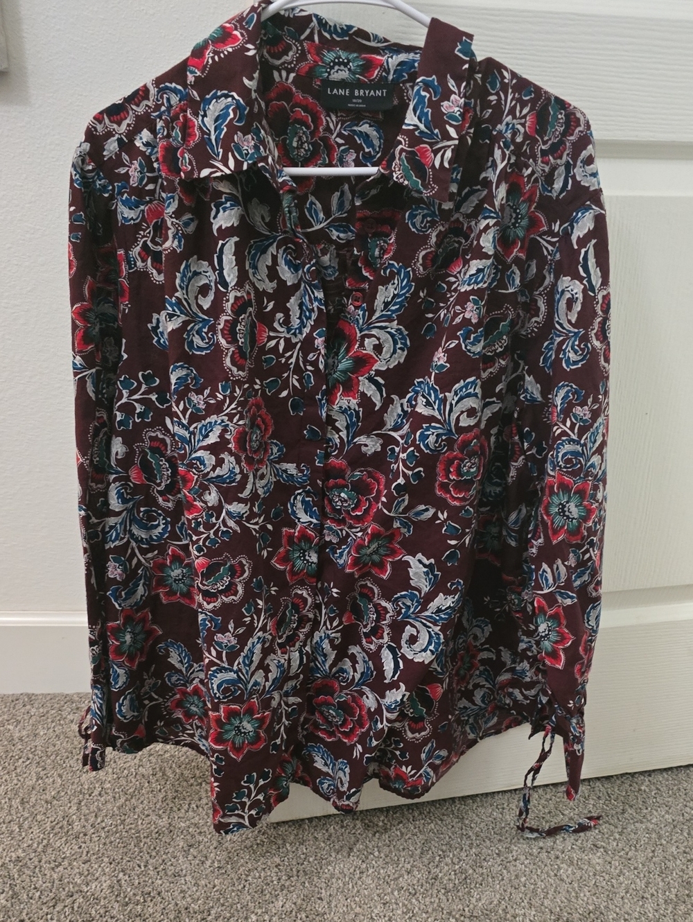 Lane Bryant Burgundy Floral Button-Down Shirt
